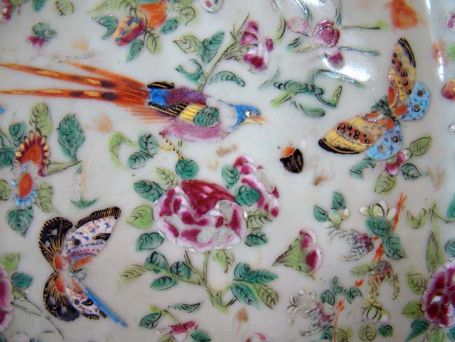 A Chinese Export porcelain and enameled square tray with exotic birds and butterflies circa 1830 — image 2
